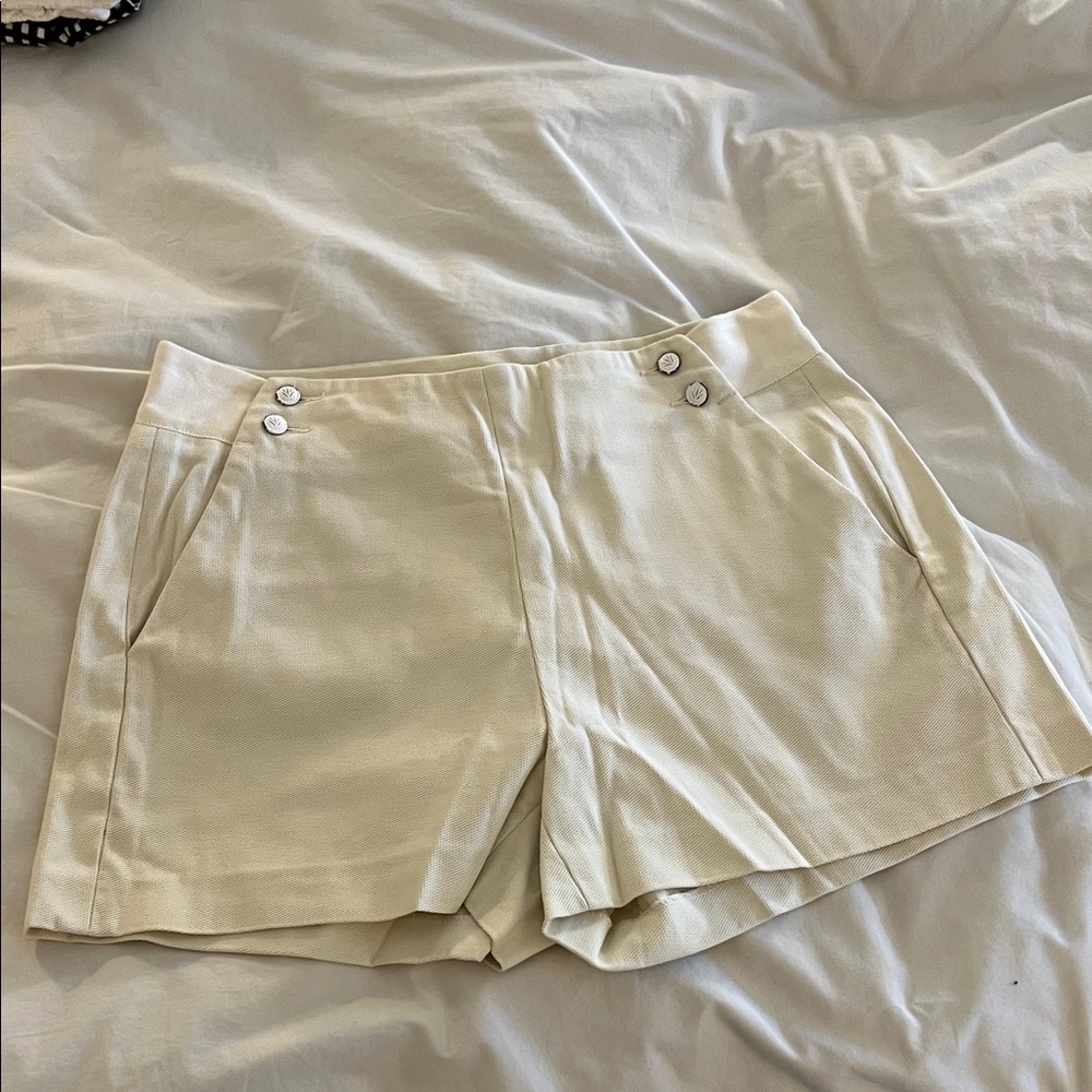 rag & bone Neutral High-Waist Tailored Shorts with Button Detail